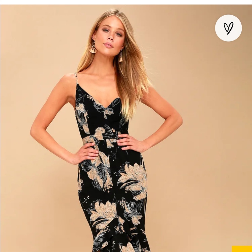 Lulus Darling Daylily Black Floral Print High-Low Maxi Dress
